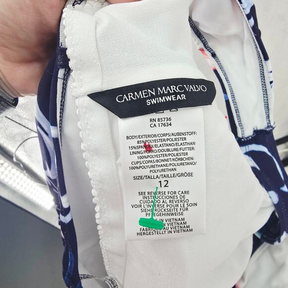 Carmen Marc Valvo One-Shoulder Cutout Navy 12 New - Picture 6 of 7